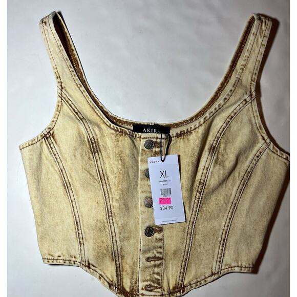 Ladies Women’s AKIRA Beige & Brown Denim Top Size XL - Picture 1 of 8